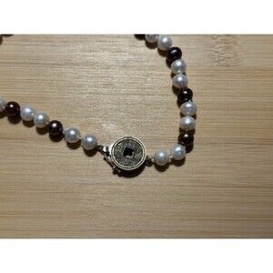 Real Pearl Necklace White & Purple, .925 Asian Coin